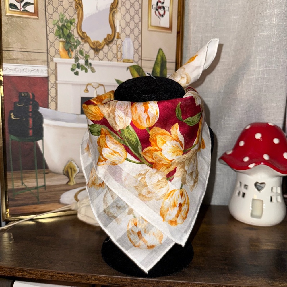 YSL - Floral Scarf with Red and White Tulips